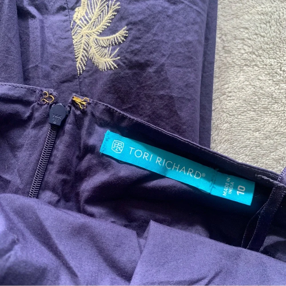 Tori Richard It's a Date River Dress Navy Palm Tree Embroidery Halter Maxi Dress - Picture 10 of 10